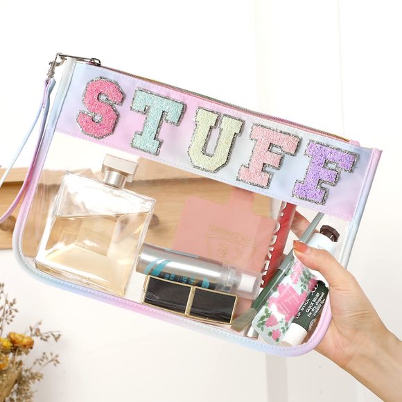 Glitter Letter Clear Zipper Pouch For Travel,nylon Clear Cosmetic Stuff🐭 - Picture 5 of 8